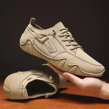 Мода 2024 года, модная мужская обувь из натуральной кожи, дышащая, нескользящая, для вождения, походная обувь, легкая, повседневная, кожаная, для походов 38 бежевый