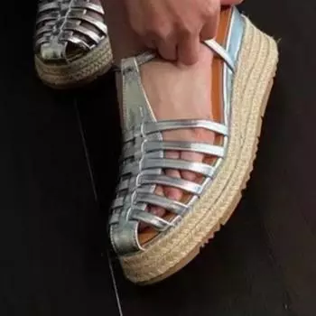 мода 2024 года Модная обувь для женщин Закрытый носок Женские сандалии на платформе Повседневные сандалии Женские с круглым носком Пряжка Ремешок Танкетка Женская обувь 34 покинуть белый