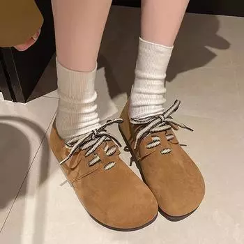 Мода 2024 года, модная обувь для женщин, женские туфли на плоской подошве со шнуровкой спереди, горячая распродажа, повседневные туфли на плоской подошве с круглым носком, женские новые однотонные легкие туфли на плоской подошве на низком каблуке 35 темно