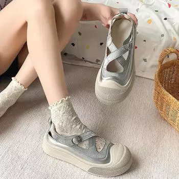 Мода 2024 года, модная обувь, женская пряжка, женские туфли на плоской подошве, осенние туфли с круглым носком, однотонные, повседневные, на платформе, дышащие, офисные женские туфли Zapatos 35 серый