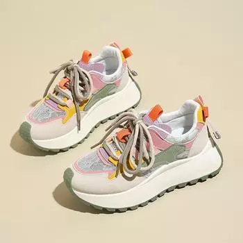 мода 2024 года модная спортивная обувь женская новая толстая подошва увеличивающая рост обувь для ходьбы толстая подошва студенческая спортивная обувь Корея 35 зелёный