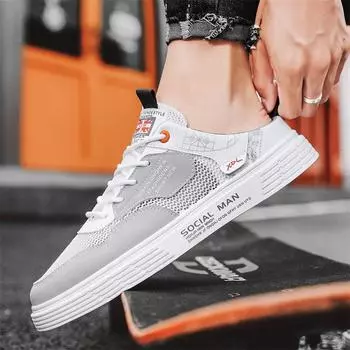 Мода 2024 года, модная удобная дышащая спортивная мужская обувь для отдыха на открытом воздухе, универсальная, вулканизированная, легкая, плоская 39 белый