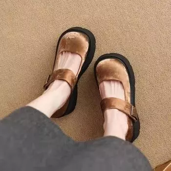 Мода 2024 года, модная женская обувь на низком каблуке, женские туфли на высоком каблуке, горячая распродажа, туфли-лодочки с круглым носком, женские туфли на платформе и ремешком с пряжкой 34 чёрный