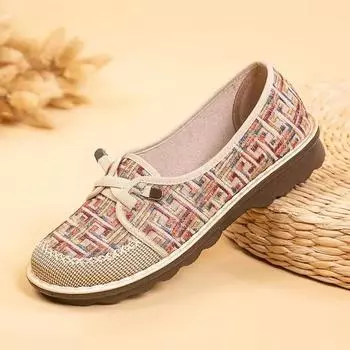 Мода 2024 года, модная женская обувь в этническом стиле, вышитая льняная дышащая повседневная обувь на плоской подошве для женщин Zapatos De Mujer 35 красный