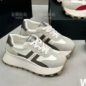 Мода 2024 года, модная зимняя новая женская леопардовая обувь в полоску, однотонная, на шнуровке, повседневная, простая спортивная обувь 35 чёрный