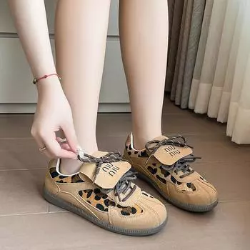 Мода 2024 года, модная зимняя новая женская обувь с леопардовым принтом, однотонная, на шнуровке, повседневная, простая спортивная обувь 35 синий