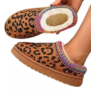 Мода 2024 года, модная зимняя обувь с леопардовым принтом, женские удобные теплые плюшевые зимние ботинки, женские туфли больших размеров на плоской подошве из хлопка 36 леопардовый
