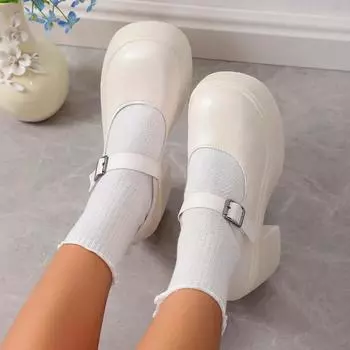 мода 2024 года, модные белые туфли-лодочки на платформе, женские туфли Мэри Джейн с пряжкой на ремешке, женские готические туфли на толстом каблуке для вечеринок, женские туфли Zapatos Mujer 35 бежевый