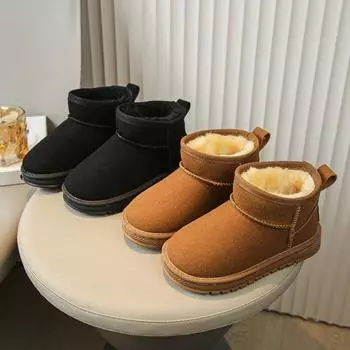 Мода 2024 года, модные детские зимние сапоги для девочек и мальчиков, детские плюшевые ботильоны, детская зимняя теплая хлопковая обувь, кроссовки для активного отдыха 26 коричневый