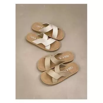 Мода 2024 года, модные хиты продаж, высококачественные летние женские тапочки с открытым носком и плоским каблуком, удобная верхняя одежда, однотонная женская обувь 35 бежевый