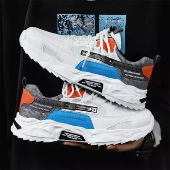 Мода 2024 года. Модные мужские кроссовки на платформе. Дышащая удобная спортивная обувь. Повседневная обувь из толстой трикотажной сетки. Кроссовки с цветными блоками. CN 39 серый