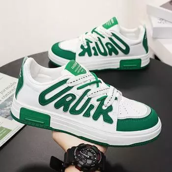 Мода 2024 года, модные мужские кроссовки, осенние белые кроссовки на шнуровке, новые корейские мужские туфли для скейтбординга на платформе, теннисные туфли для мужчин 39 зелёный