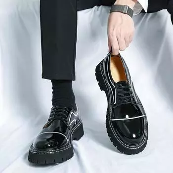 Мода 2024 года, модные мужские туфли на шнуровке, деловые кожаные туфли, весенние брендовые мужские туфли с круглой головкой и толстой подошвой, удобные социальные туфли-оксфорды 38 белый