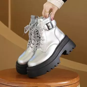 мода 2024 года, модные новые женские ботильоны из лакированной кожи, на молнии, сапоги в стиле Лолита на платформе, зимние сапоги в стиле ретро, готика, Botas Mujer 35 бежевый