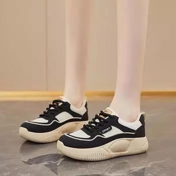 Мода 2024 года, модные новые женские однотонные кроссовки на шнуровке с защитой от скольжения 35 чёрный