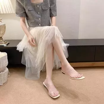 мода 2024 года, модные однотонные летние женские тапочки с неглубоким носком, прозрачные женские тапочки на высоком каблуке 34 бежевый