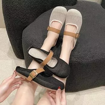 Мода 2024 года. Модные полутапочки Baotou, женские сандалии, туфли на плоской подошве, простые ленивые тапочки, полые дышащие сетчатые женские тапочки 35 белый