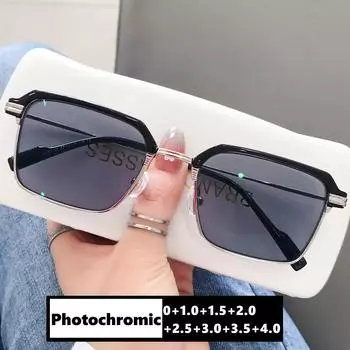 Мода 2024 года, модные ретро-фотохромные очки унисекс, роскошные очки для чтения с изменением цвета для мужчин и женщин, модные очки с полуоправой для пресбиопии 0
