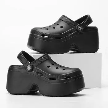 Мода 2024 года. Модные тапочки на толстой платформе. Новые летние сандалии с закрытым носком для женщин. Повседневная пляжная обувь. Садовая обувь. 35-36 чёрный