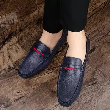 Мода 2024 года Модные тенденции Мужская натуральная кожа Повседневная деловая обувь Брендовые лоферы Мокасины Дышащие туфли для вождения без застежек Обувь 37 синий