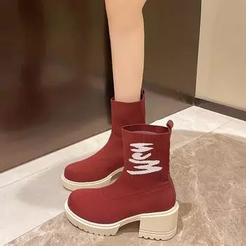 мода 2024 года модные вышитые женские ботильоны ручной работы осень-зима вязаные ботинки ковбойские новые вестерн квадратный каблук ретро-ботасы 35 бежевый