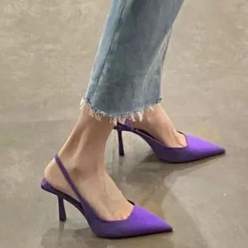 мода 2024 года модные женские босоножки на каблуке с неглубоким носком удобные туфли для остроносых высоких женских туфель-шпилек 35 чёрный