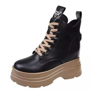 мода 2024 года, модные женские ботильоны на высоком толстом каблуке 8 см, кожаные готические туфли на платформе, женские, осень-зима, черные, панк, Botas Mujer 34 хаки
