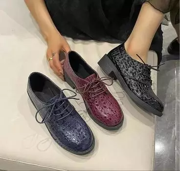 Мода 2024 года, модные женские туфли-лодочки на среднем каблуке с круглым носком, на шнуровке, весна-осень, удобные повседневные женские туфли 35 красный