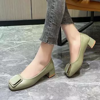 Мода 2024 года, мягкая подошва, натуральная кожа, балетки, женские, новые, весна/осень, стильные мокасины, мелкий каблук, толстая платформа, повседневная рабочая обувь 35 зелёный