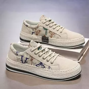Мода 2024 года, мужская парусиновая обувь, мужские уличные модные универсальные кроссовки, дышащая вулканизированная обувь ручной работы, удобная обувь на плоской подошве 39 бежевый