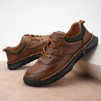 Мода 2024 года, мужская повседневная кожаная обувь, дышащая, низкая походная обувь, повседневная обувь из натуральной кожи, износостойкая мужская кожаная обувь 38 серый
