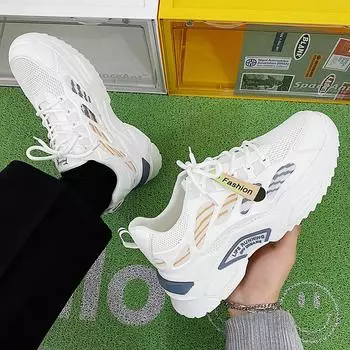Мода 2024 года, мужская повседневная обувь, летние кроссовки с дышащей шнуровкой, мужские спортивные кроссовки для бега, модная мужская обувь с толстой подошвой и сеткой 39