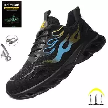 Мода 2024 года, Мужская защитная обувь со светоотражающим дизайном, неразрушимая безопасная рабочая обувь со стальным носком, мужские ботинки с защитой от разбивания 39 чёрный