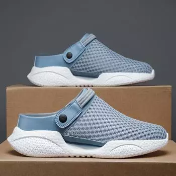 мода 2024 года, мужские и женские летние сандалии, сетчатые мюли, дышащие мягкие пляжные шлепанцы, туфли, сплошные плоские банные тапочки, уличные мужские тапочки 39 чёрный