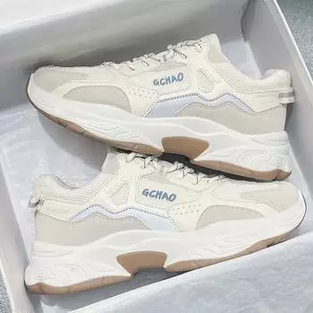 Мода 2024 года Мужские кроссовки Осенние удобные кроссовки Мужские универсальные модные туфли на платформе Сетчатые туфли на шнуровке Tenis Para Hombre 39 бежевый