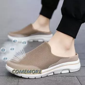 Мода 2024 года, мужские повседневные мюли, сетчатые дышащие туфли на плоской подошве, осенняя обувь для пар, лоферы большого размера, модная обувь, мужские уличные тапочки 43