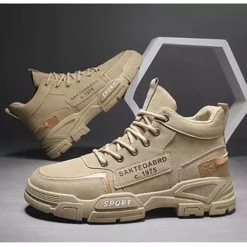 Мода 2024 года Мужские высокие ботинки Модные черные мотоциклетные ботинки Уличные теплые ботинки на платформе Мужские кожаные ботинки на шнуровке Bota Masculina 39 хаки