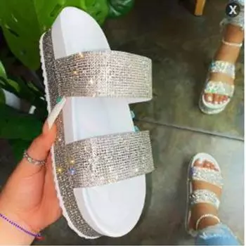 Мода 2024 года, новая летняя обувь, плоские тапочки со стразами, большой размер 43, женские удобные сандалии, туфли-слайды на платформе для женщин 35