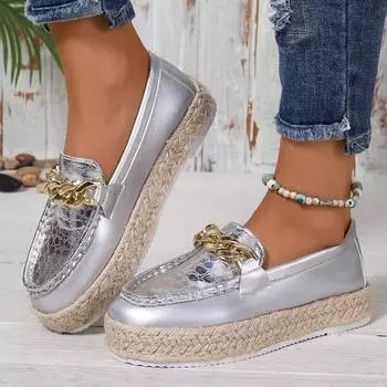 Мода 2024 года, новая мода, однотонная удобная верхняя одежда, женская мода, плоская обувь, балетки на толстой подошве, женская обувь без застежек Zapatos 36 серебряный