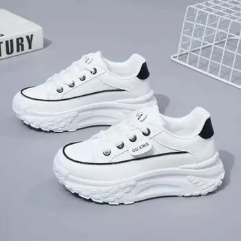 Мода 2024 года, новая модель обуви для женщин. Толстая подошва добавляет высоты. Вулканизированная повседневная обувь. Противоскользящая и износостойкая повседневная спортивная обувь. 35 белый