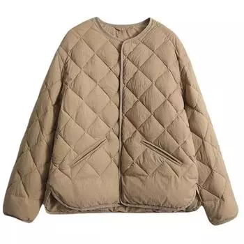 МОДА 2024 года, новая модная иностранная свободная круглая горловина, легкая пуховая куртка, женская короткая белая теплая куртка из утиного пуха Одежда S чёрный