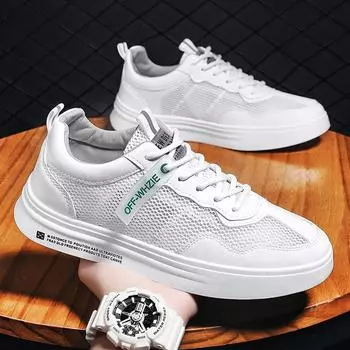 Мода 2024 года, новая модная мужская повседневная обувь, летние дышащие сетчатые кроссовки, классические модные белые туфли для мужчин, обувь для прогулок на открытом воздухе 39 белый