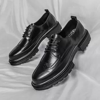 Мода 2024 года, новая мужская прогулочная обувь, горячая распродажа, кожаная модная повседневная обувь, мужские туфли-оксфорды на шнуровке, классические мужские туфли для свадьбы 37 чёрный