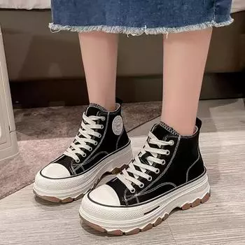 Мода 2024 года, новая осенняя мода, женская дышащая однотонная повседневная спортивная обувь на шнуровке 35 чёрный