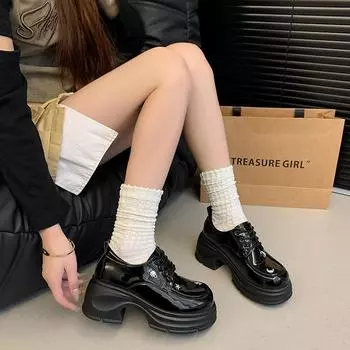 Мода 2024 года, новая осенняя обувь на толстой подошве, простая однотонная кружевная металлическая звезда и луна, универсальная модная женская обувь 35