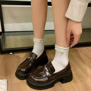 Мода 2024 года, новая осенняя обувь на толстой подошве, простая однотонная, со шнуровкой, универсальная, модная женская обувь 35 чёрный