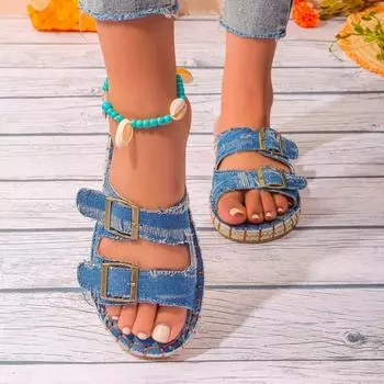 Мода 2024 года, новая уличная одежда, джинсовые летние тапочки, женские плоские уличные сандалии, женские роскошные дизайнерские шлепанцы, женская трендовая женская обувь 36 синий