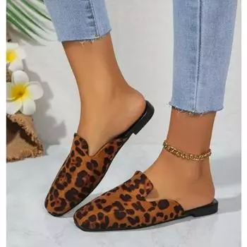 Мода 2024 года, новая версия сандалий с леопардовым принтом, большой размер, Baotou, для ношения на улице, все пряжки, повседневная модная женская обувь 35 хаки