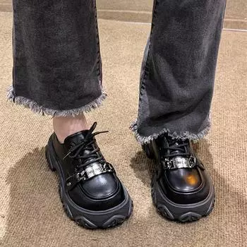 Мода 2024 года, новая весенняя и осенняя женская обувь, модные мокасины с завышенным круглым носком, на шнуровке, повседневная женская обувь JK Uniform 35 бежевый