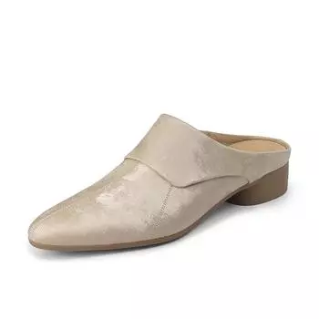 Мода 2024 года, новая весна-лето, кожаные мюли, тапочки, женская обувь на среднем каблуке, женские туфли-лодочки с квадратным носком, модная обувь для женщин, женская обувь 35 бежевый